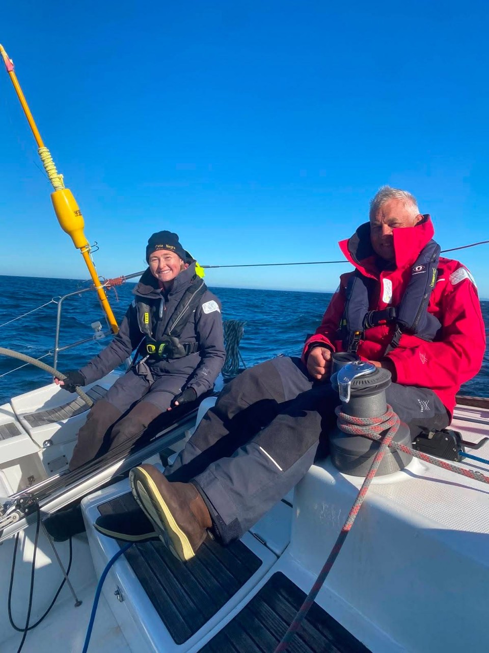 Hannah and Geoff on Crackajack in the K2Q race